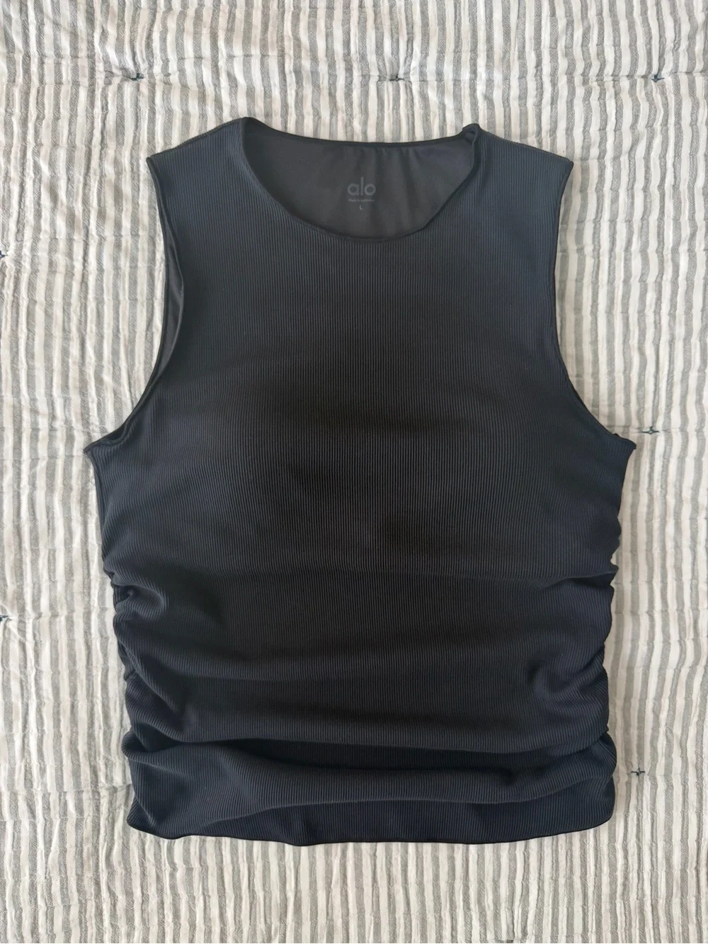 Alo Yoga Black Ribbed En Pointe Tank Top Size L Built-In Bra